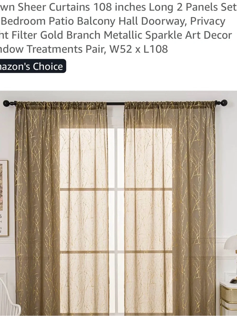 Metallic Gold Branch Sheer Curtain Panels - 3 Pair